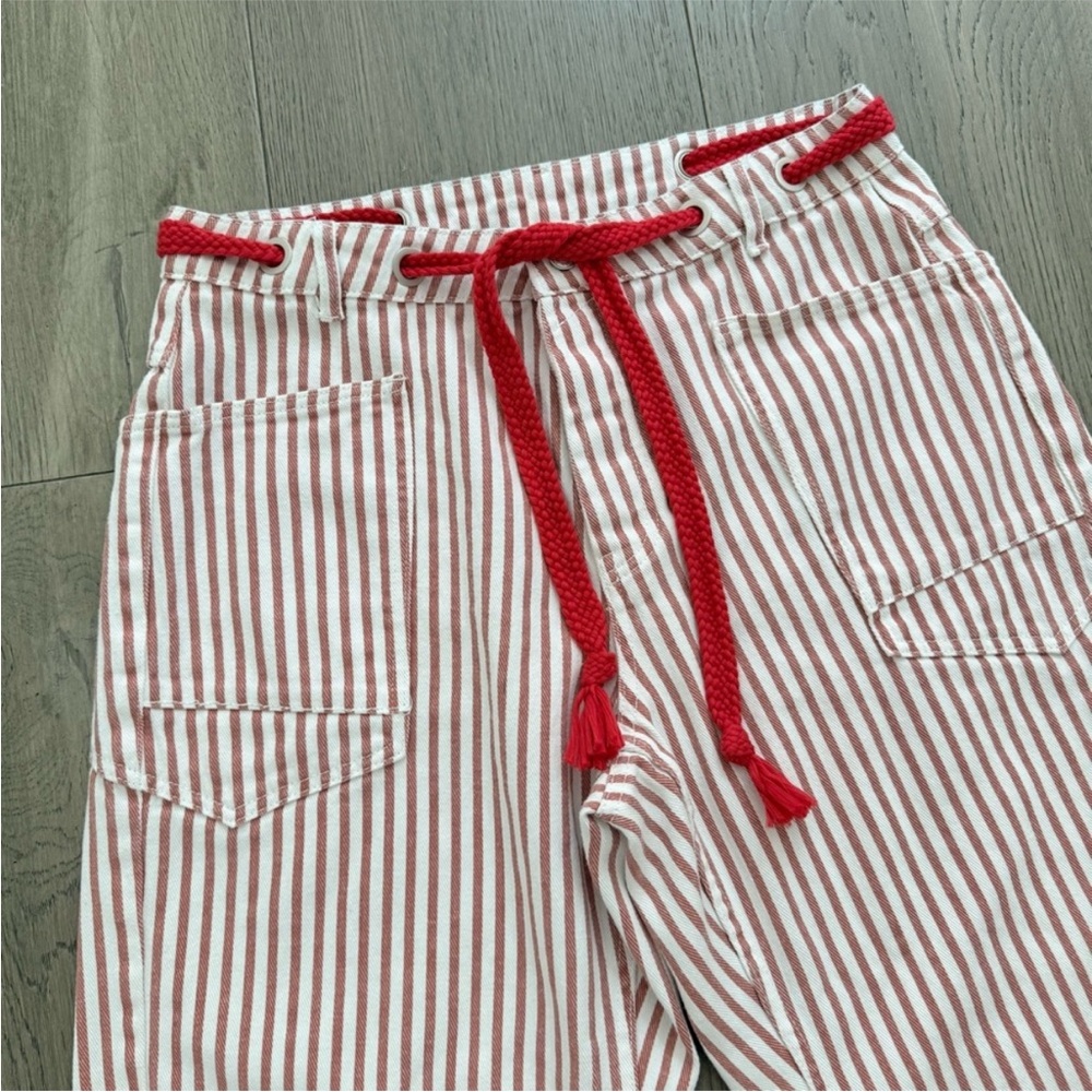 Aaron & Amber Rust Stripe Eyelet Drawstring Rope Waist Tie Barrel Jeans Large - Picture 5 of 13